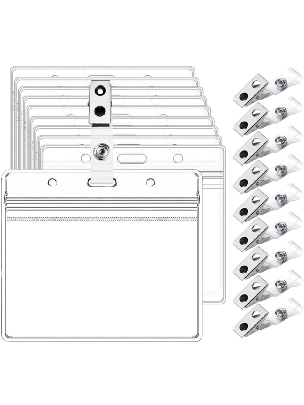 Amazon Clear ID Badge Holders with Silver Metal Clips - Pack of 10